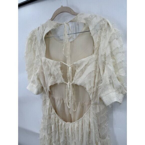 NWOT En Saison Dress Women Large Ivory Texture Stripe Bohemian Midi Cottage - Picture 10 of 12